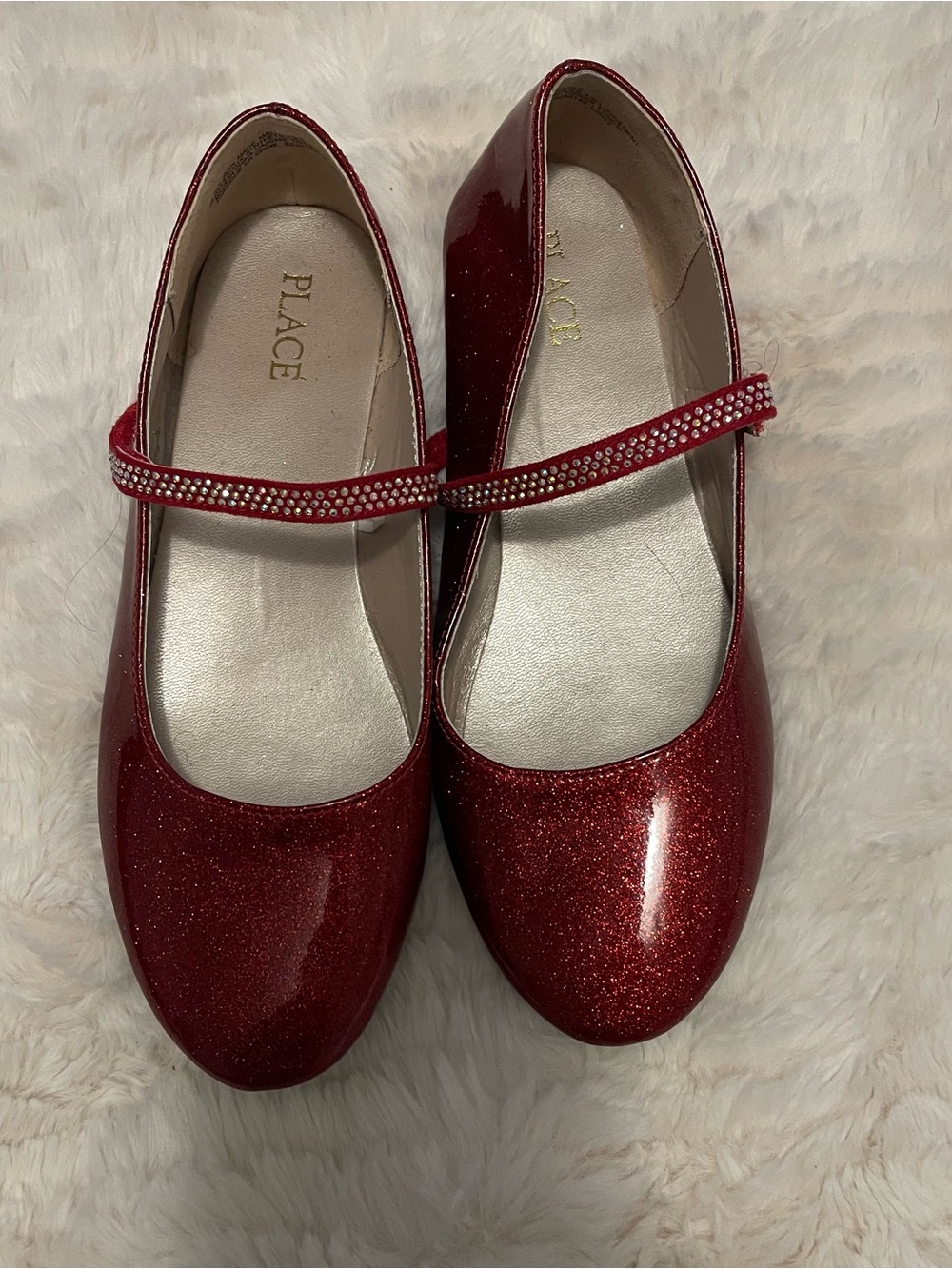 The Children’s Place Red Glitter Rhinestone Mary Jane Flats Size 5